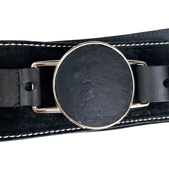 Vintage Michael Kors Black Suede & Leather Waist Belt | Y2K Statement Style - Picture 8 of 15